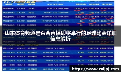 山东体育频道是否会直播即将举行的足球比赛详细信息解析